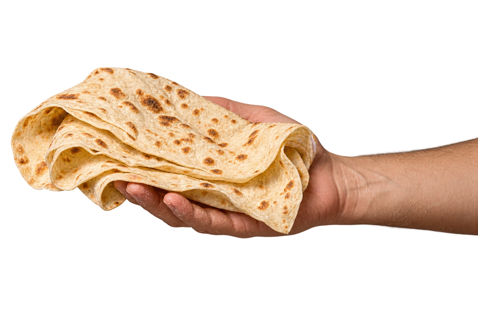 Lavash fino y plegado, presentado en una mano